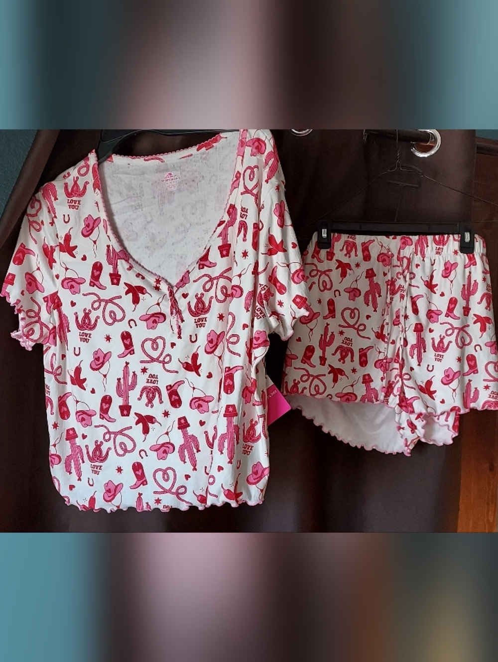 Women's Pink Western Print Short Pajama Set